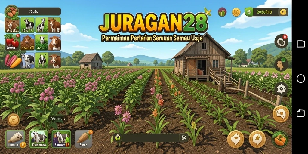 Tampilan gameplay seru dalam JURAGAN28 dengan aktivitas pertanian.