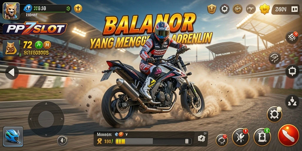 Screenshot PP7SLOT menampilkan aksi balapan motor yang cepat dan penuh adrenalin.