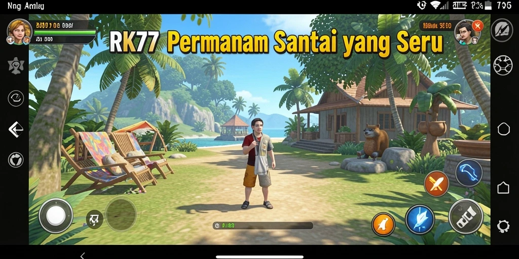 Screenshot gameplay RK77 yang penuh warna dan seru.