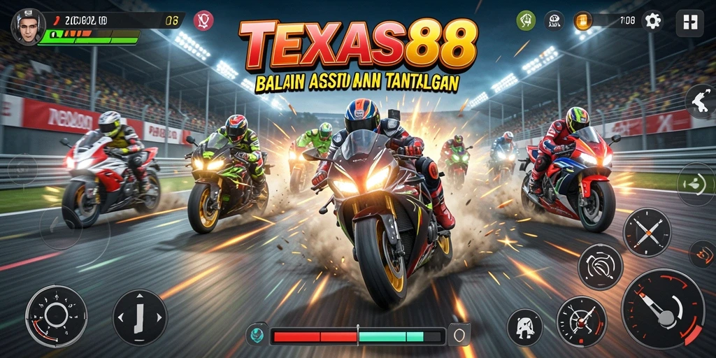 Tampilan gameplay TEXAS88 dengan aksi balapan yang seru.